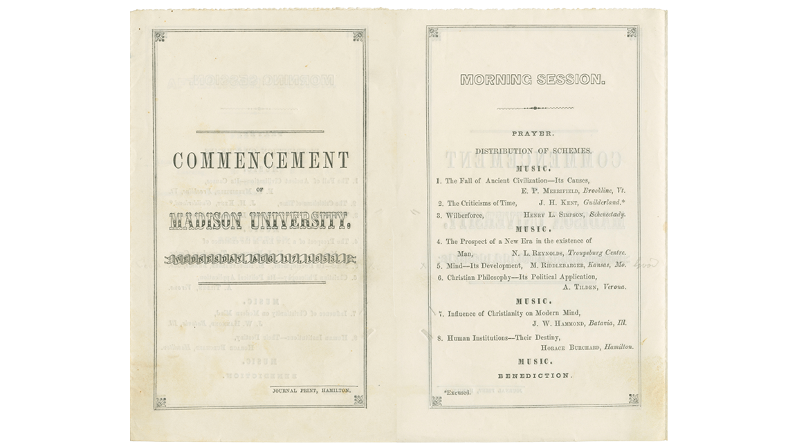 A page from the 1853 Madison University Commencement program.