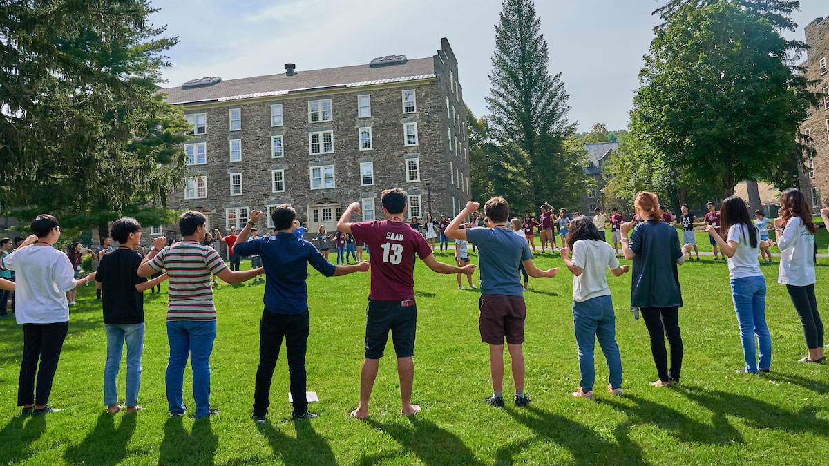 International students join hands on the academic quad