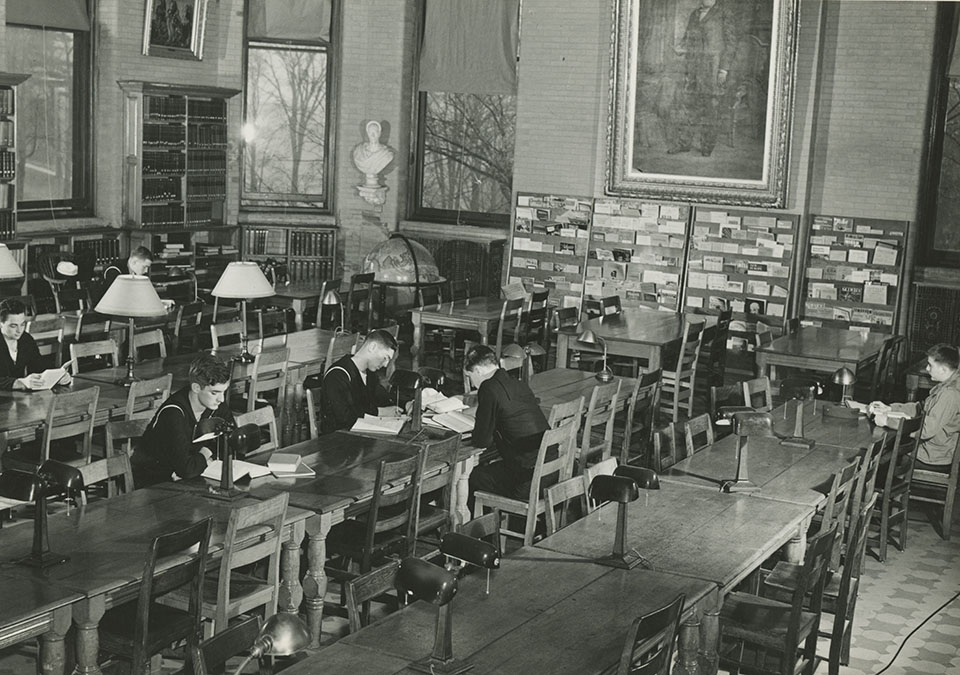 Cadets study in James B. Colgate Library, circa 1943