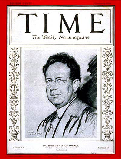 Fosdick on cover of Time magazine