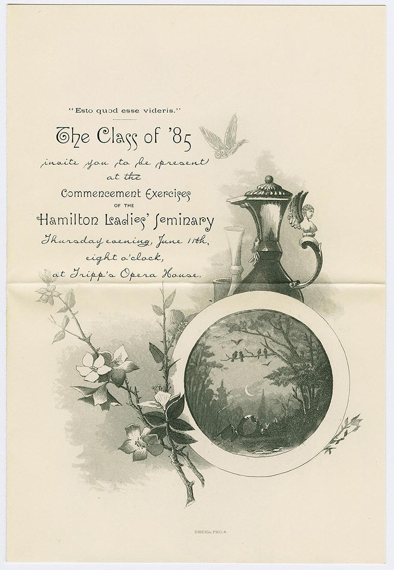  Invitation to commencement exercises for Hamilton Female Seminary, 1885