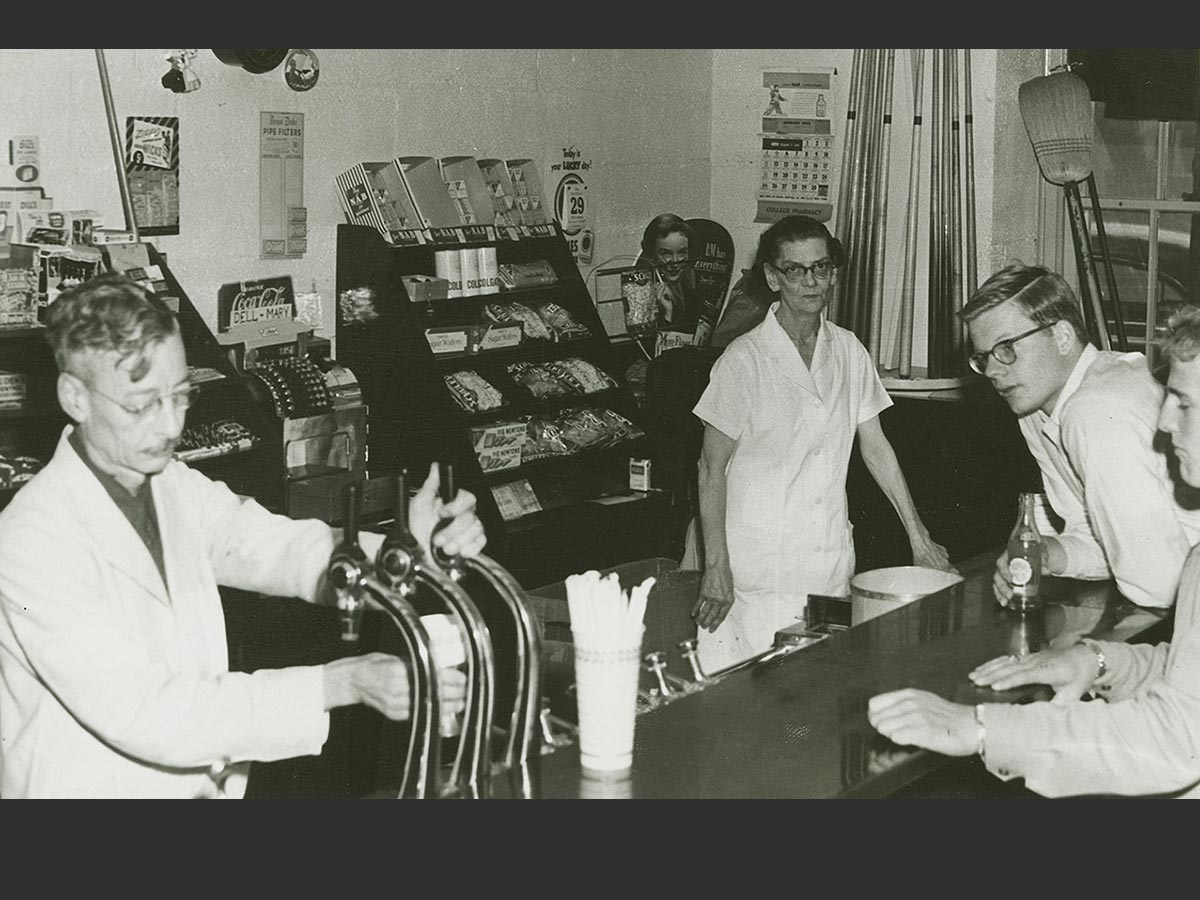 Students making purchases at the student union's soda fountain