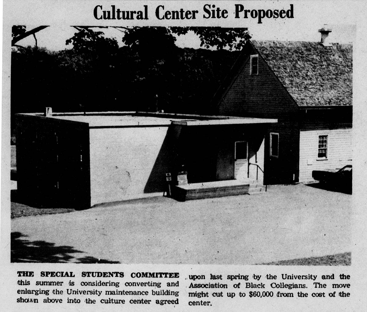 Maintenance building as proposed cultural center site, 1969