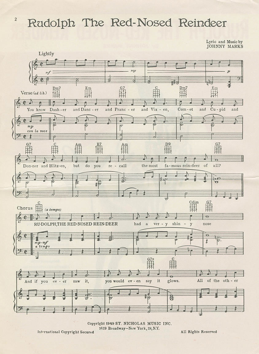 Page 1 of sheet music to "Rudolph the Red-Nosed Reindeer"