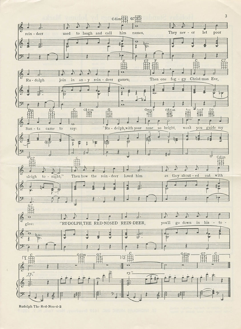 Page 2 of sheet music to "Rudolph the Red-Nosed Reindeer"