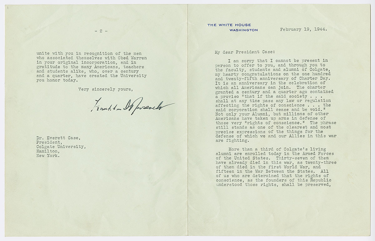 Letter from President Franklin Roosevelt