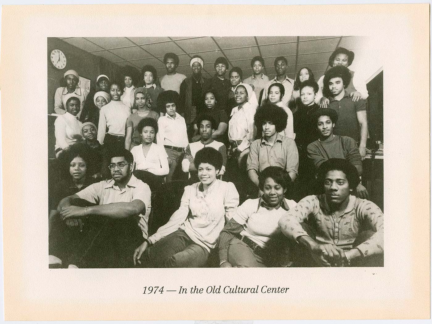 Group inside the first cultural center, 1974