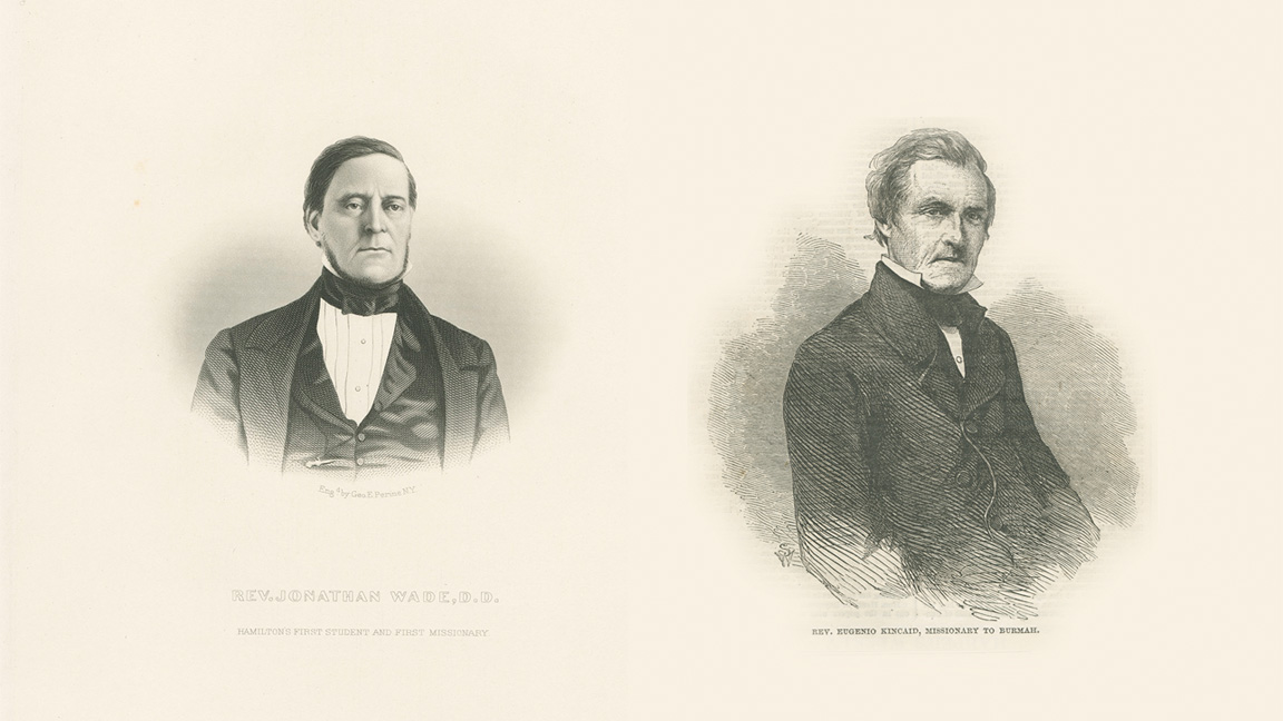 Illustrations of Colgate's first students Jonathan Wade and Eugenio Kincaid.