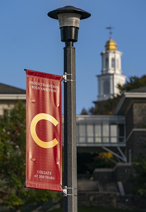 Colgate Bicentennial banner with Chapel roof in background